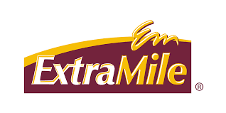 ExtraMile logo with stylized design elements.