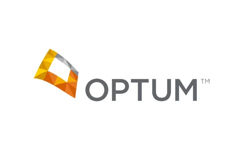 Optum logo with geometric orange design.